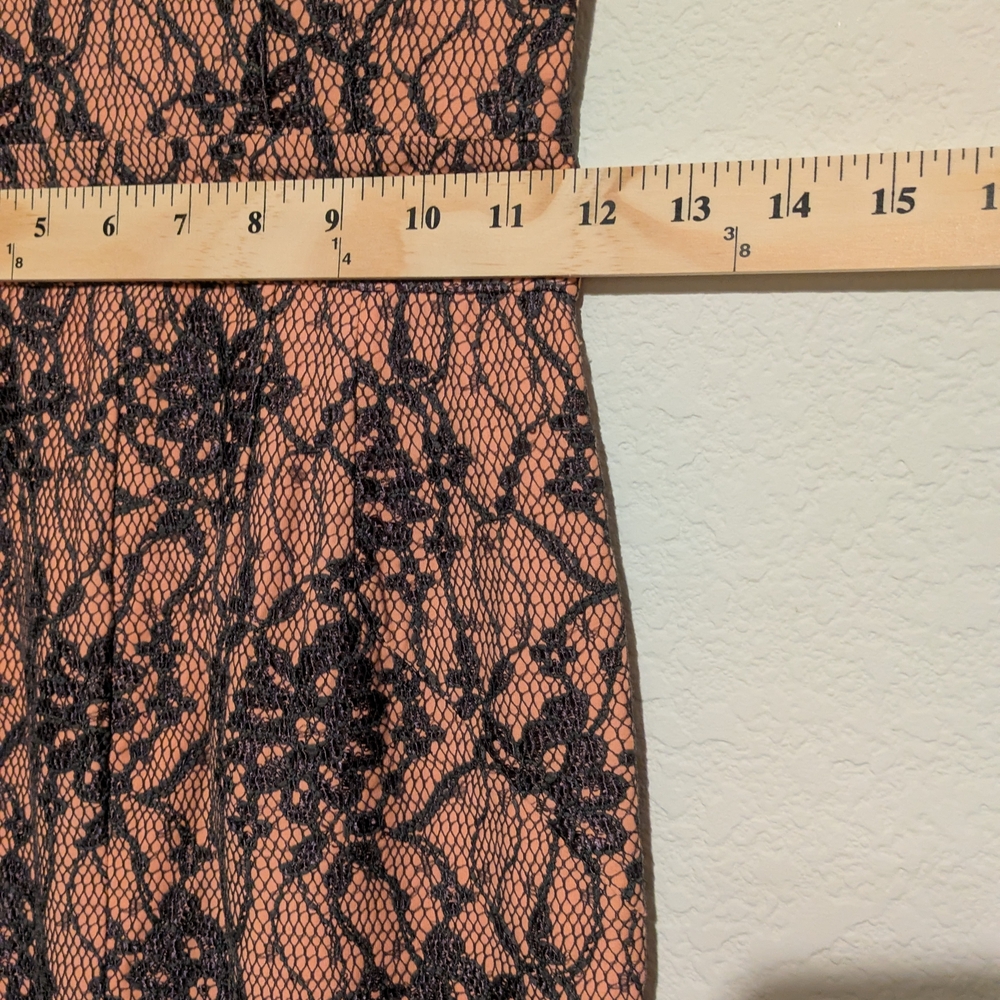 French Connection Peach Dress with Black Lace Overlay - Picture 4 of 8